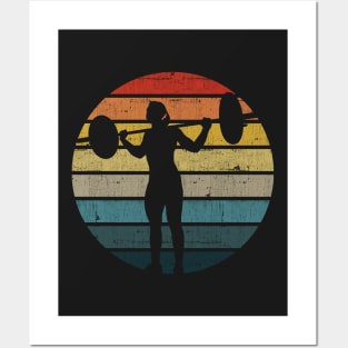 Lifting Weights Silhouette On A Distressed Retro Sunset print Posters and Art